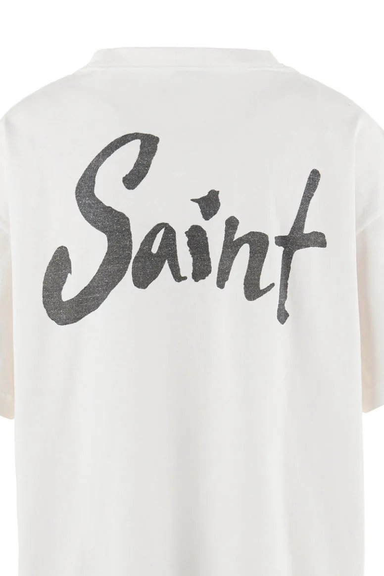 SAINT Mxxxxxx SS TEE/SUPER DIRTY/WHT oil painting SAINT SUPER DIRTY slogan TEE off-white S-XL Made of original OE yarn tube weaving without side seams to distinguish the split fabrics original consistent VINTAGE label/little angel anti-counterfeiting label top printing technology highly restored original details